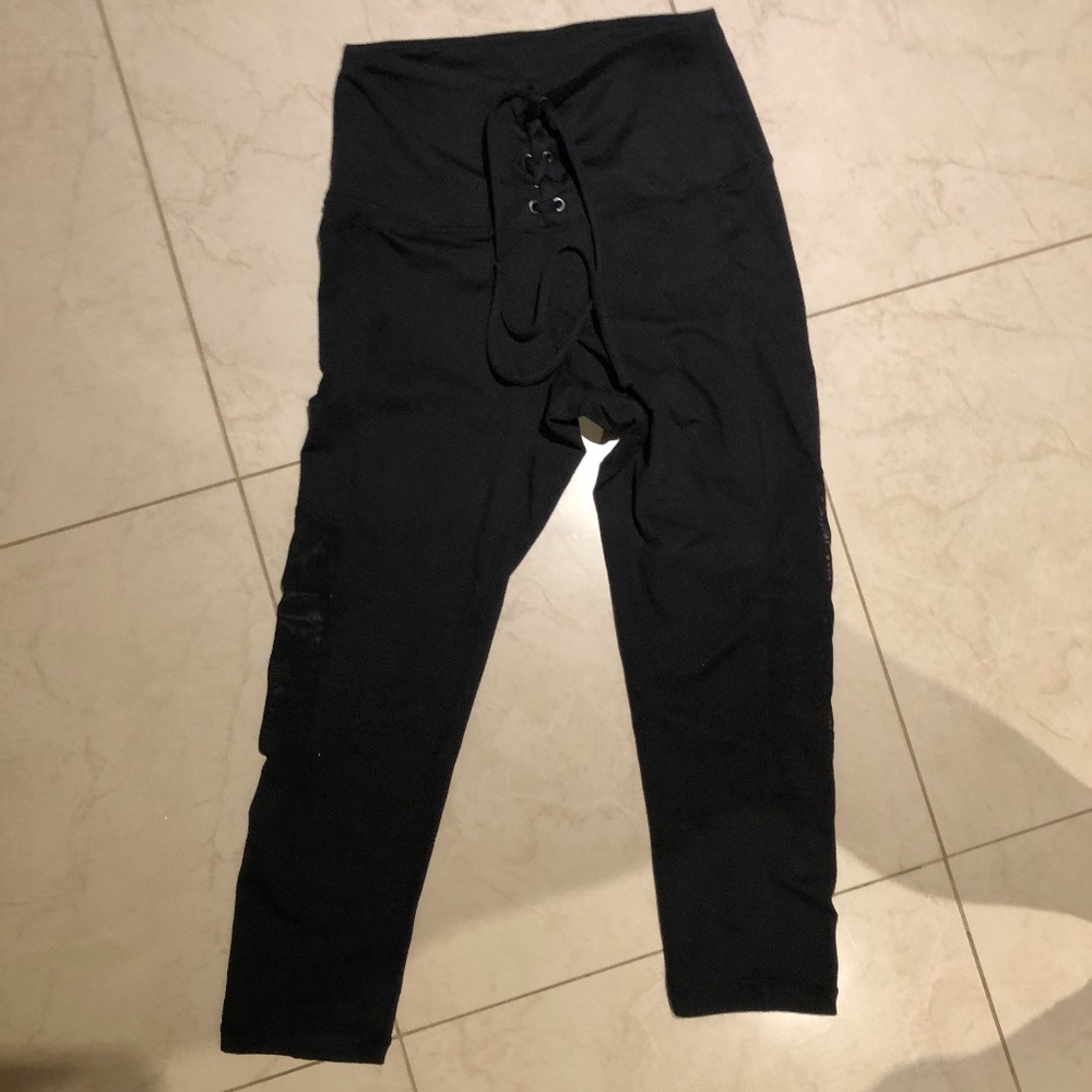 black lace up football leggings